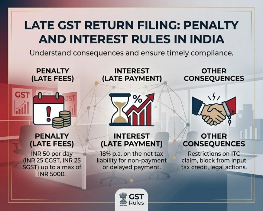 Guide explaining Late GST Return Filing Penalty and GST compliance rules in India