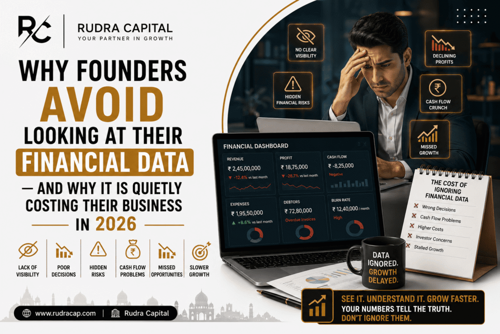 Business founder reviewing financial dashboard showing declining profits, cash flow issues, hidden risks, and missed growth opportunities caused by ignoring financial data in 2026.