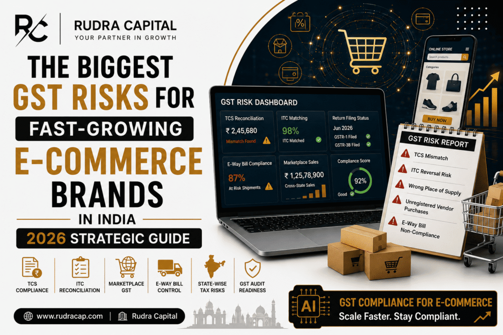 GST compliance dashboard for fast-growing e-commerce businesses showing TCS reconciliation, ITC matching, marketplace compliance, GST risk monitoring, and audit readiness in India