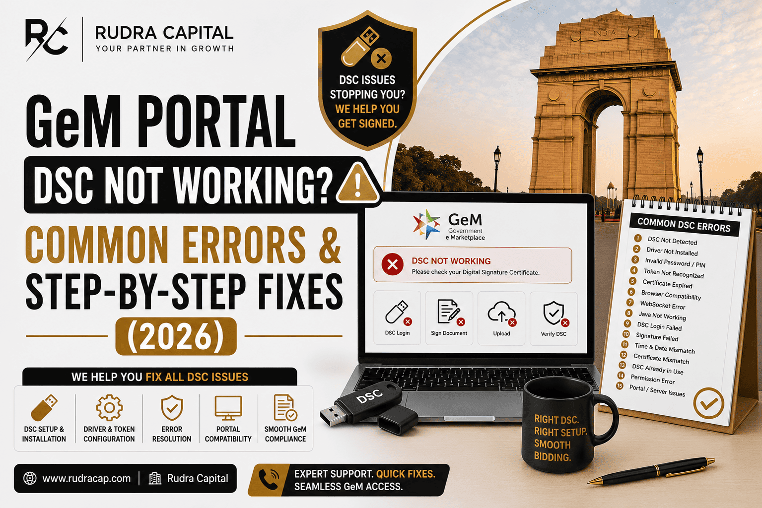 GeM Portal DSC not working with common Digital Signature Certificate errors and step-by-step fixes in 2026
