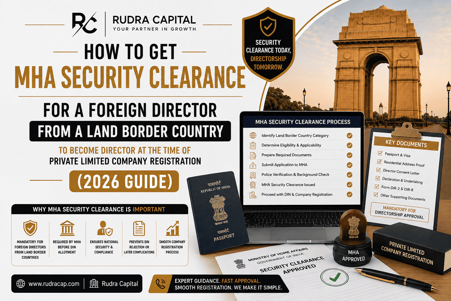 How to get MHA security clearance for a foreign director from a land border country for private limited company registration in India in 2026